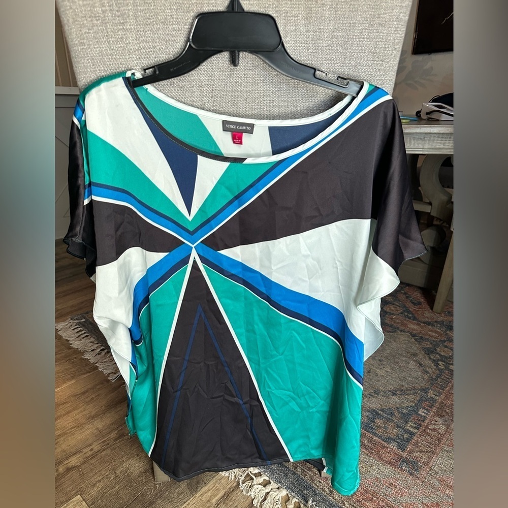 Vince Camuto Women's Geometric Top - Black, Blue, Green size Large
